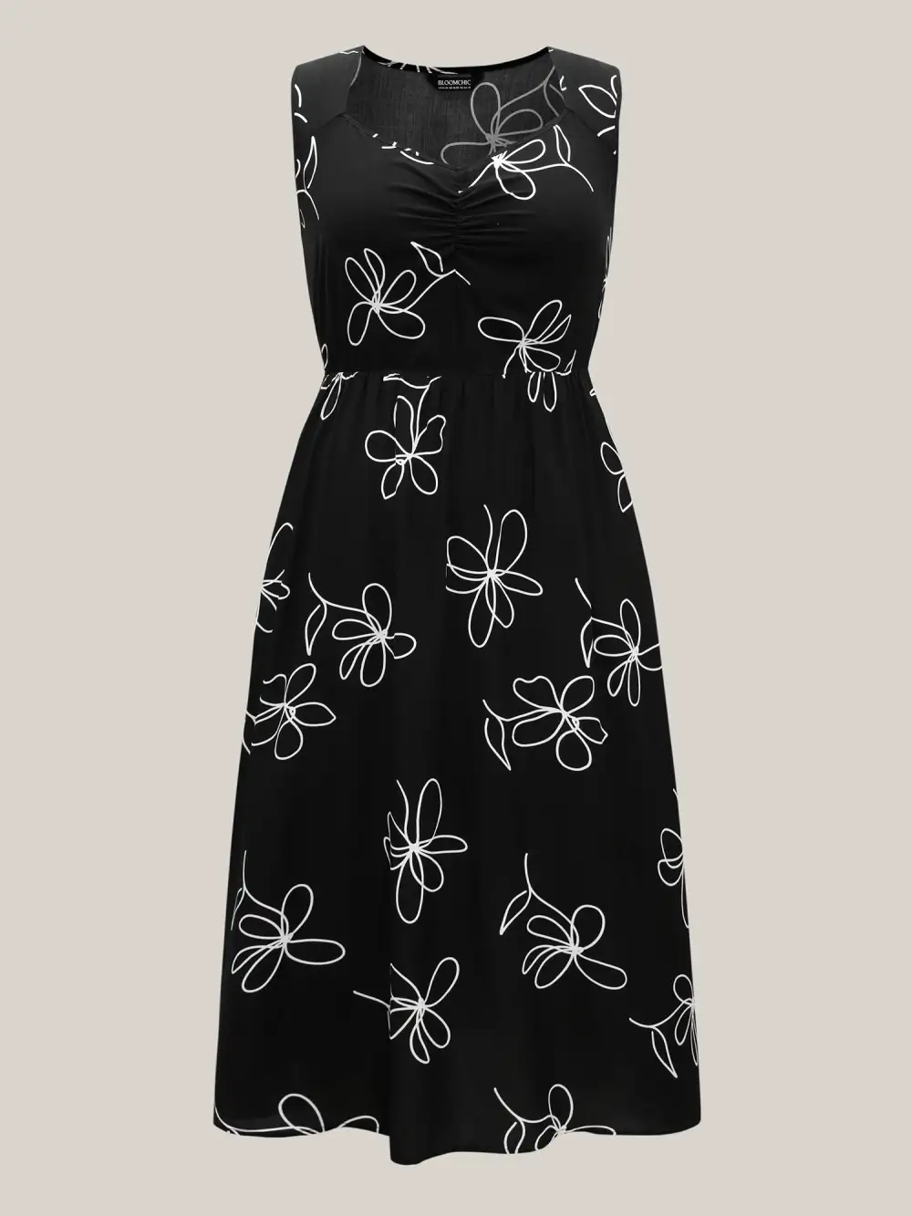 Rayon Floral Stretchy Waist Midi Dress