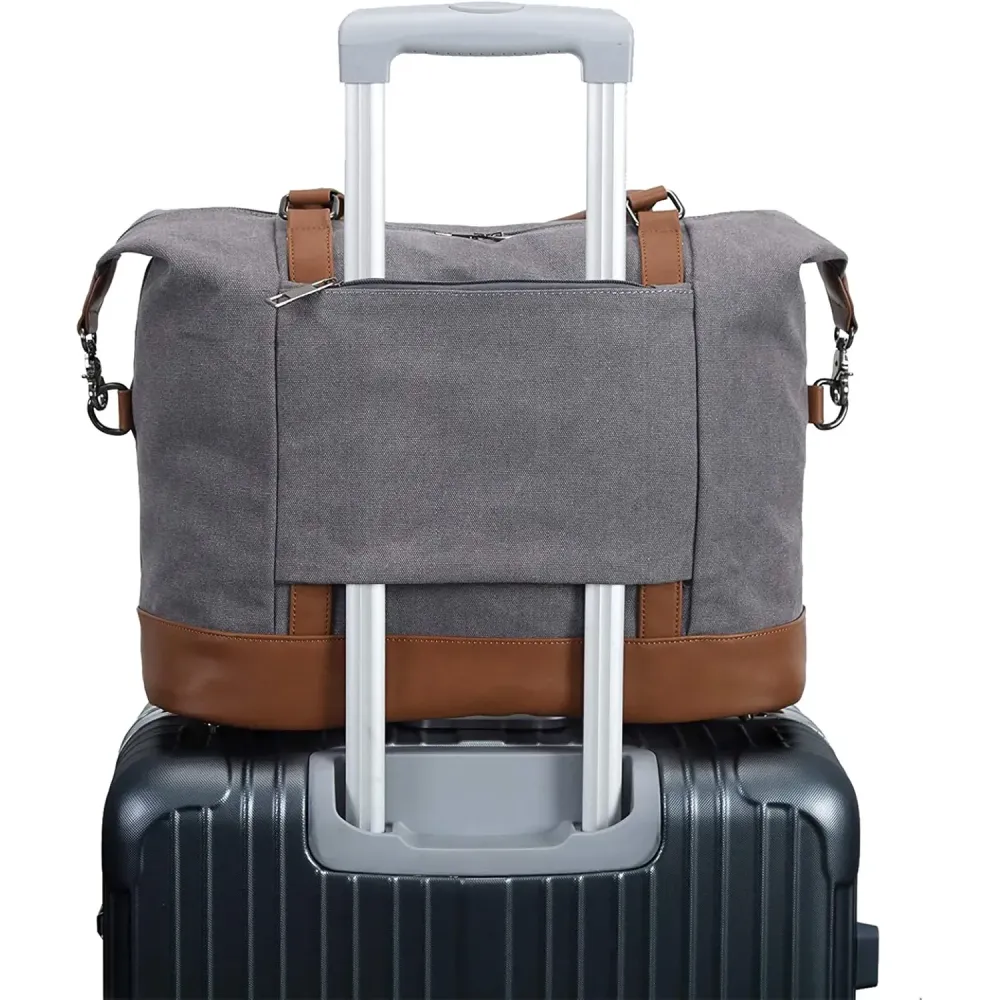 Ladies Canvas Weekender Bag Overnight Carry-on Tote Duffel in Trolley Handle