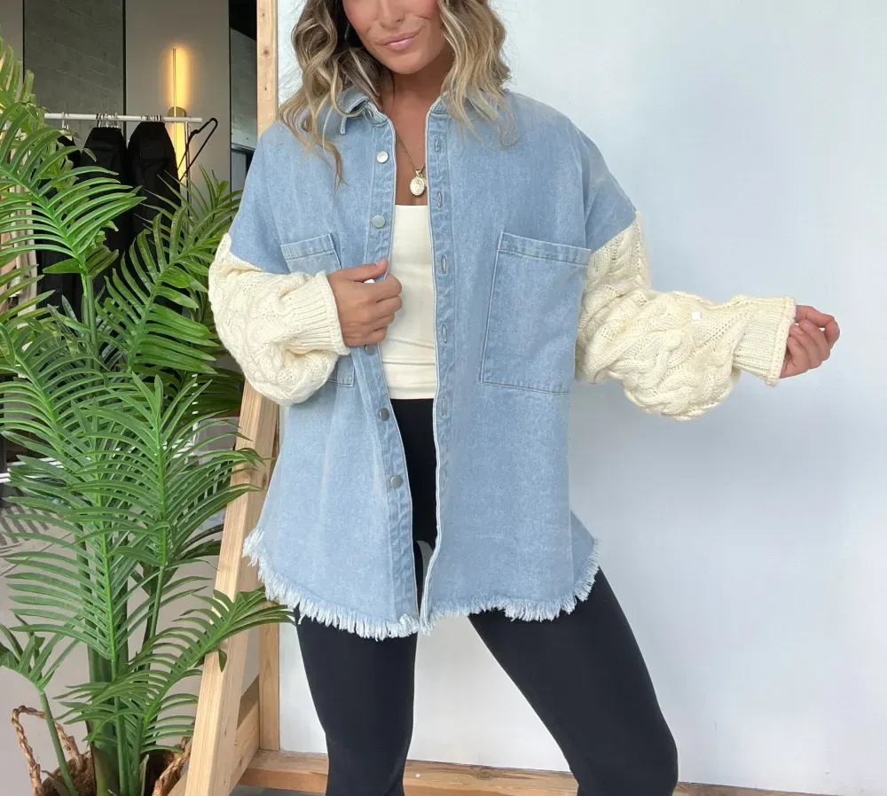 Fall Crush Sweater Sleeve Shacket Denim