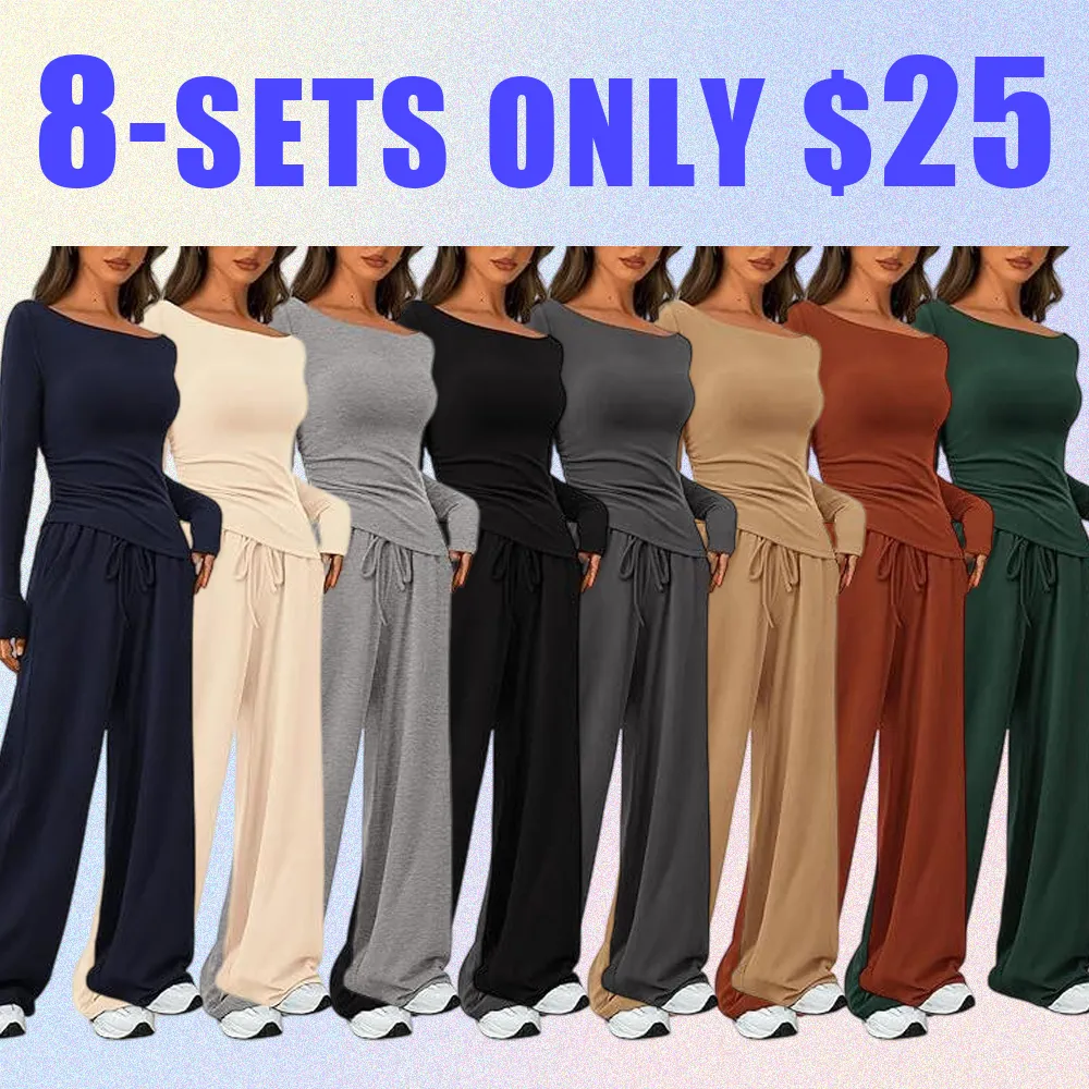 Women's 2-Piece Lounge Set – Asymmetrical Long Sleeve Top & Wide-Leg Pants, Casual Minimalist Tracksuit