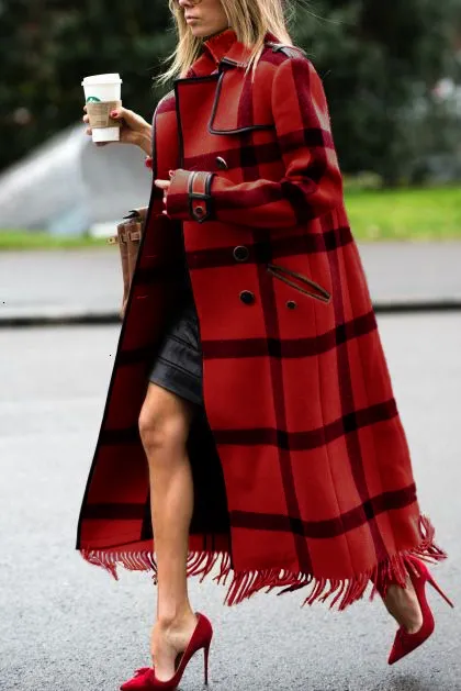 Womens Casual Fashion Long Plaid Jacket