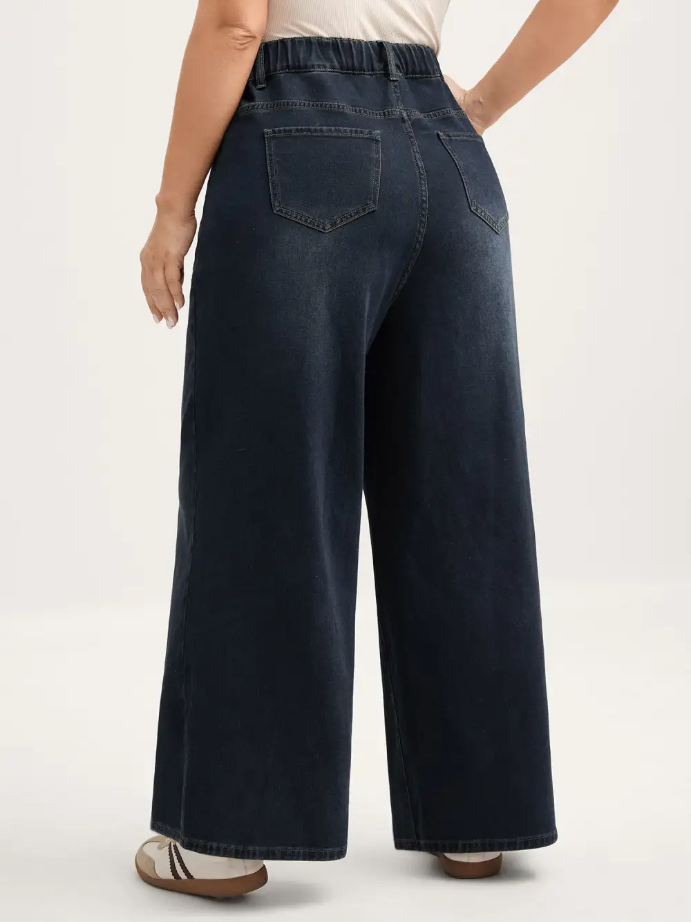 Stretchy Waist Retro Wash Wide-Leg Jeans
