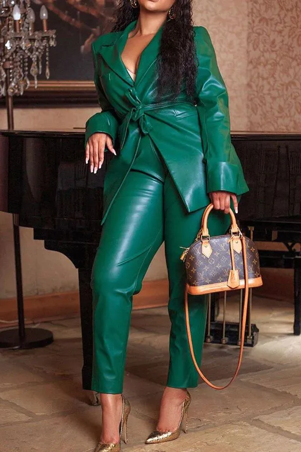 Green Cool Lace-Up Pant Suit