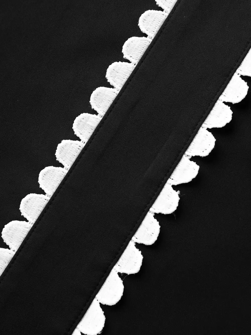 Lace Trim Notched Collar Solid Blouse