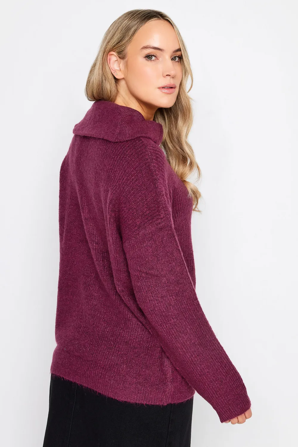 LTS Tall Dark Green Marl Zip Funnel Neck Jumper