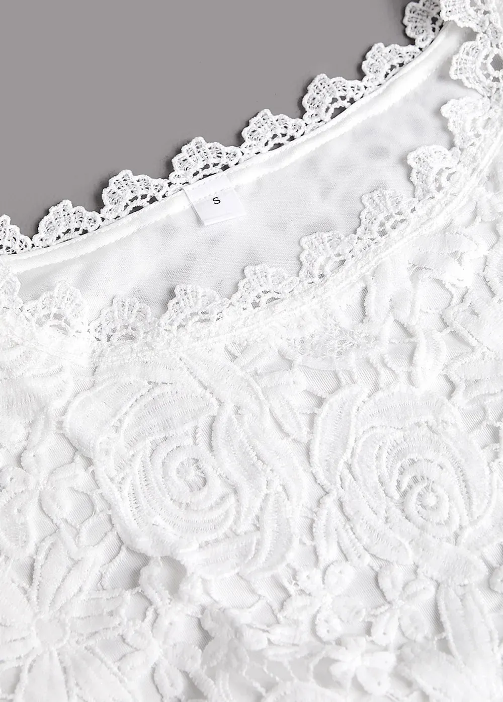 White Embroidery Long Sleeve Round Neck T Shirt