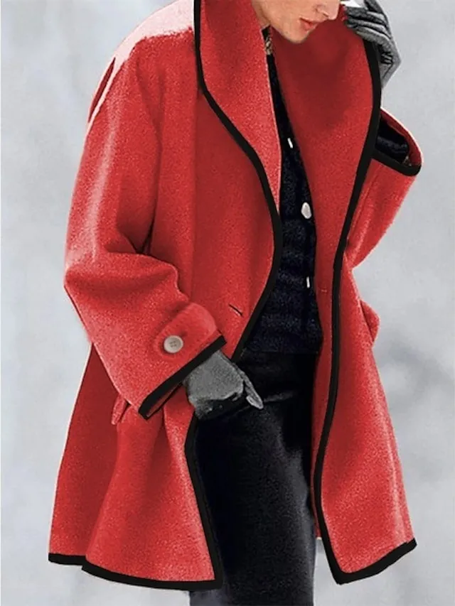Women's Coat Office Dailywear Casual Winter Fall Long Coat Warm Basic Simple Classic & Timeless Jacket Long Sleeve Solid Color with Pockets Oversize Blue Purple Camel