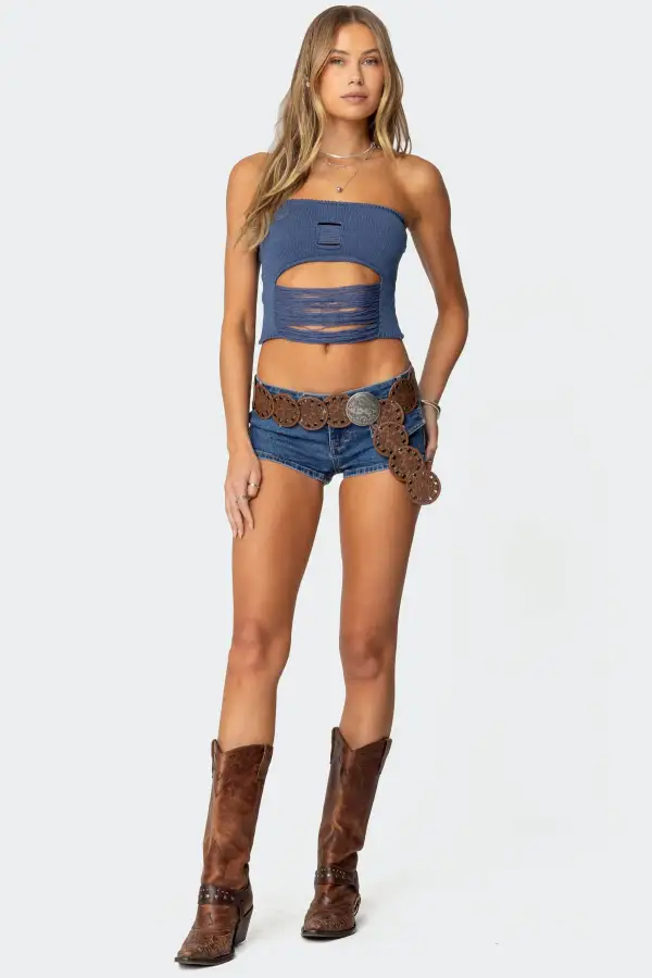 Laurier Distressed Knit Tube Top