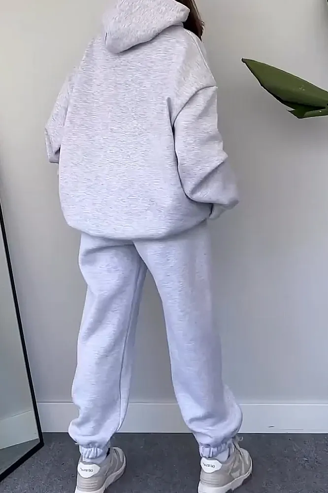 Women's Solid Hooded Sweatshirt and Pants 2-Piece Set