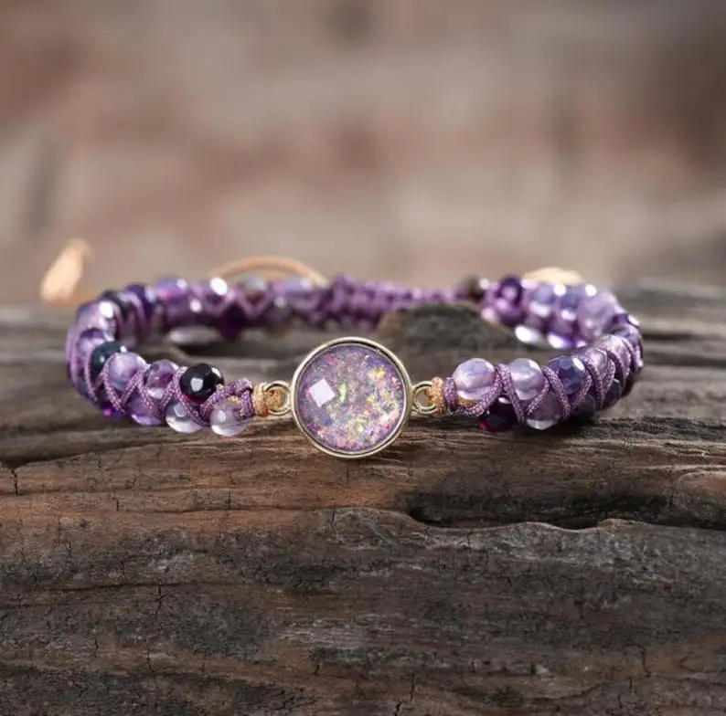 Natural Amethyst Stone Bracelet-Healing Meditation Balance Opal Bracelet-Spiritual Protection Inner Peace Mental Health Anxiety Relief Gift