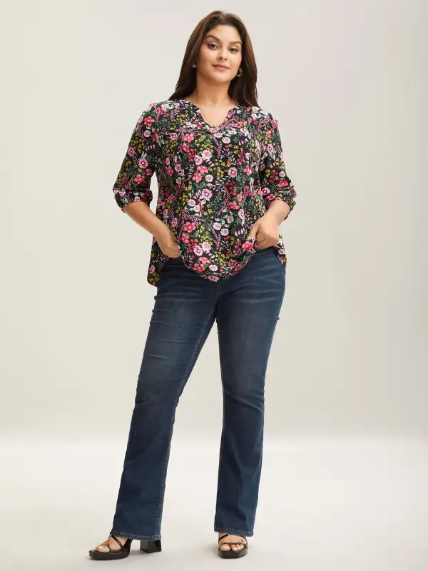 Floral Print Notched Collar Shirt
