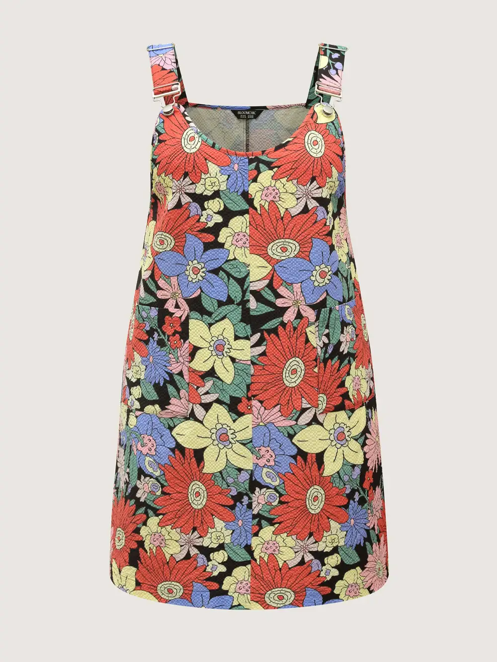 Floral Print Textured Overall Straps Dress