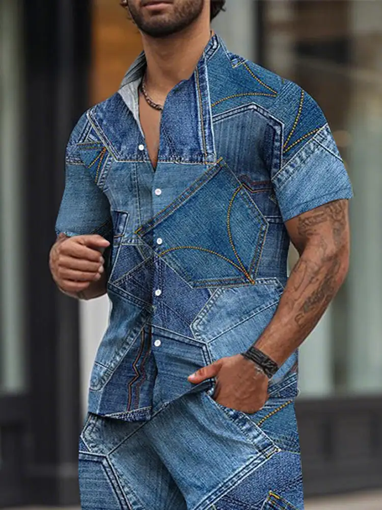 Stylish Denim-Look Printed 2-Piece Set