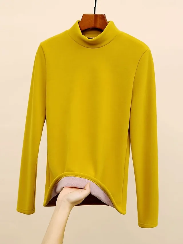 Women's Sweatshirt Sherpa Fleece Lined Plain Warm Daily Fuzzy Black Yellow Pink Casual High Neck Long Sleeve Fleece lined Micro-elastic Fall & Winter