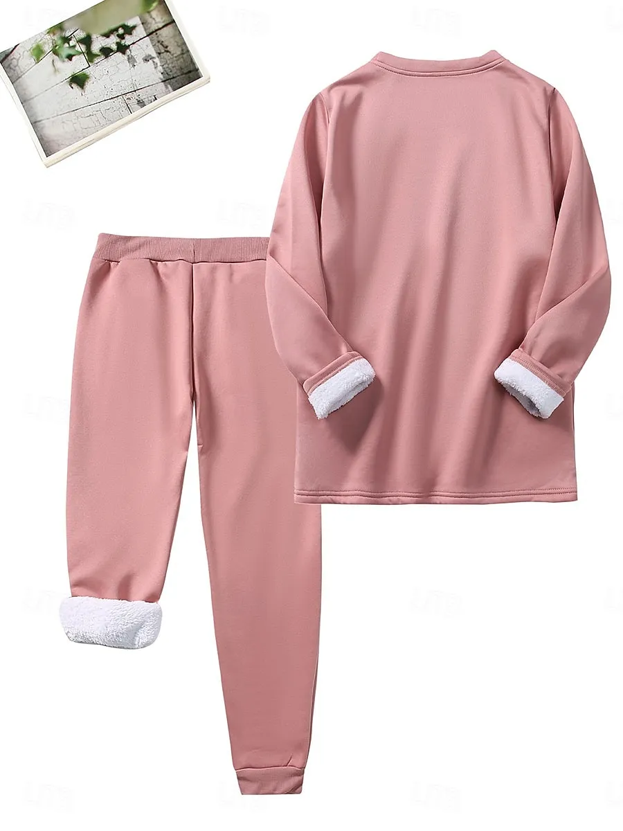 Women's Warm Daily Two Piece Sets Tracksuit Pants Sets Long Sleeve Crew Neck Graphic Letter Drawstring Print Casual Daily Black Dark Pink Blue Fall Regular Fit