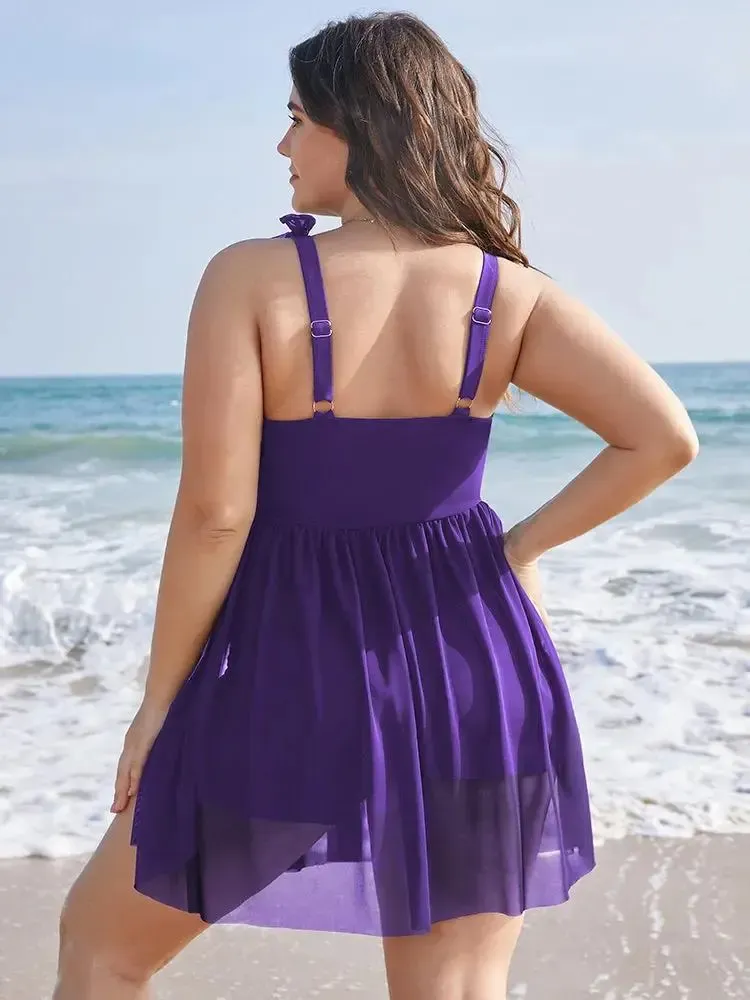 Sculpt Waist Ruched Split Hem Swim Dress