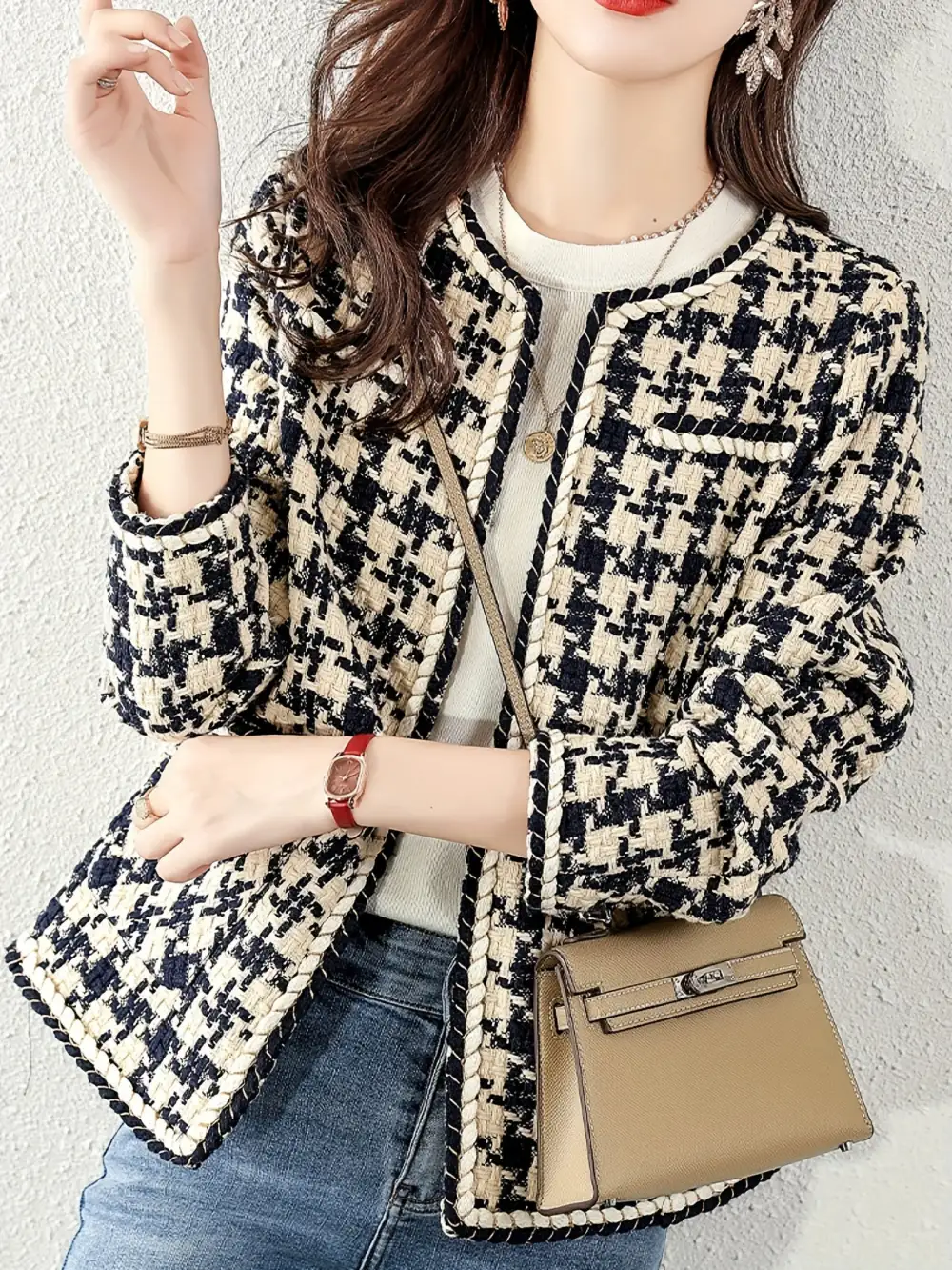 Print Open Front Coat Chic Fall Winter Womens Fashion