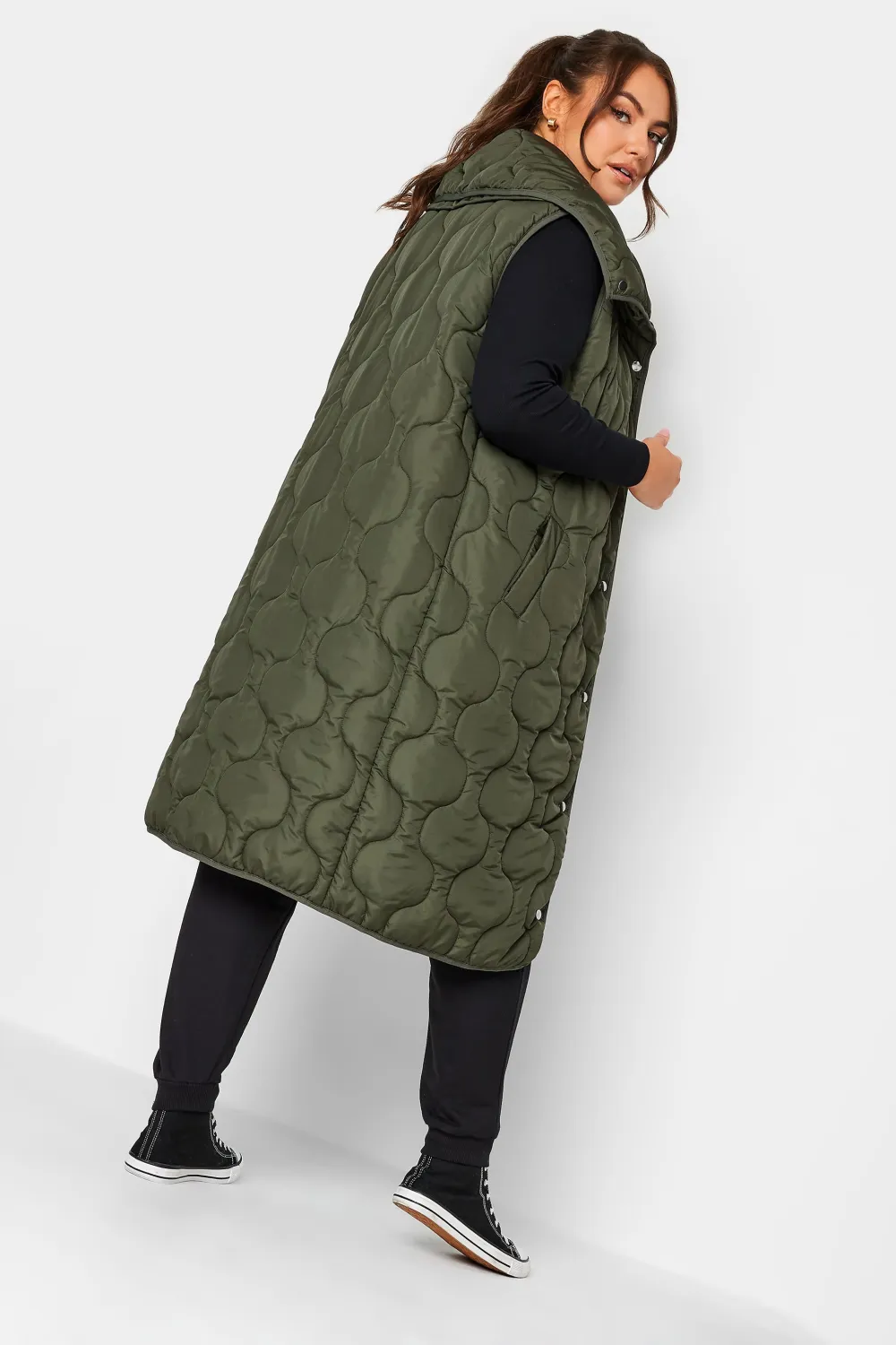 YOURS Curve Black Funnel Neck Quilted Longline Gilet