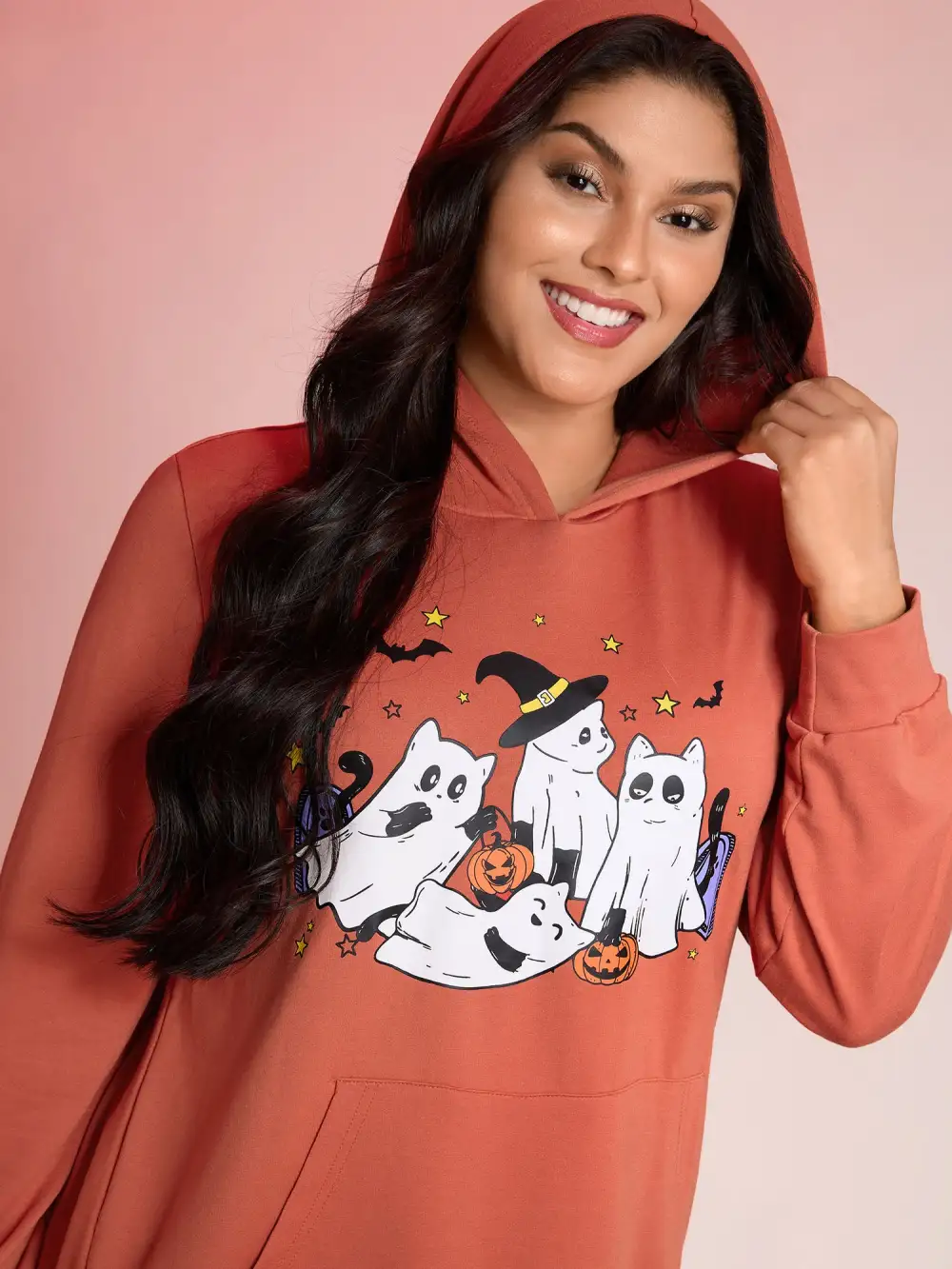 Halloween Ghost Print Solid Hoodie