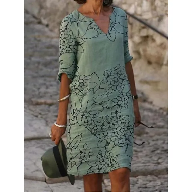 Women‘s Casual Dress Midi Dress Leopard Black White Half Sleeve Floral Print