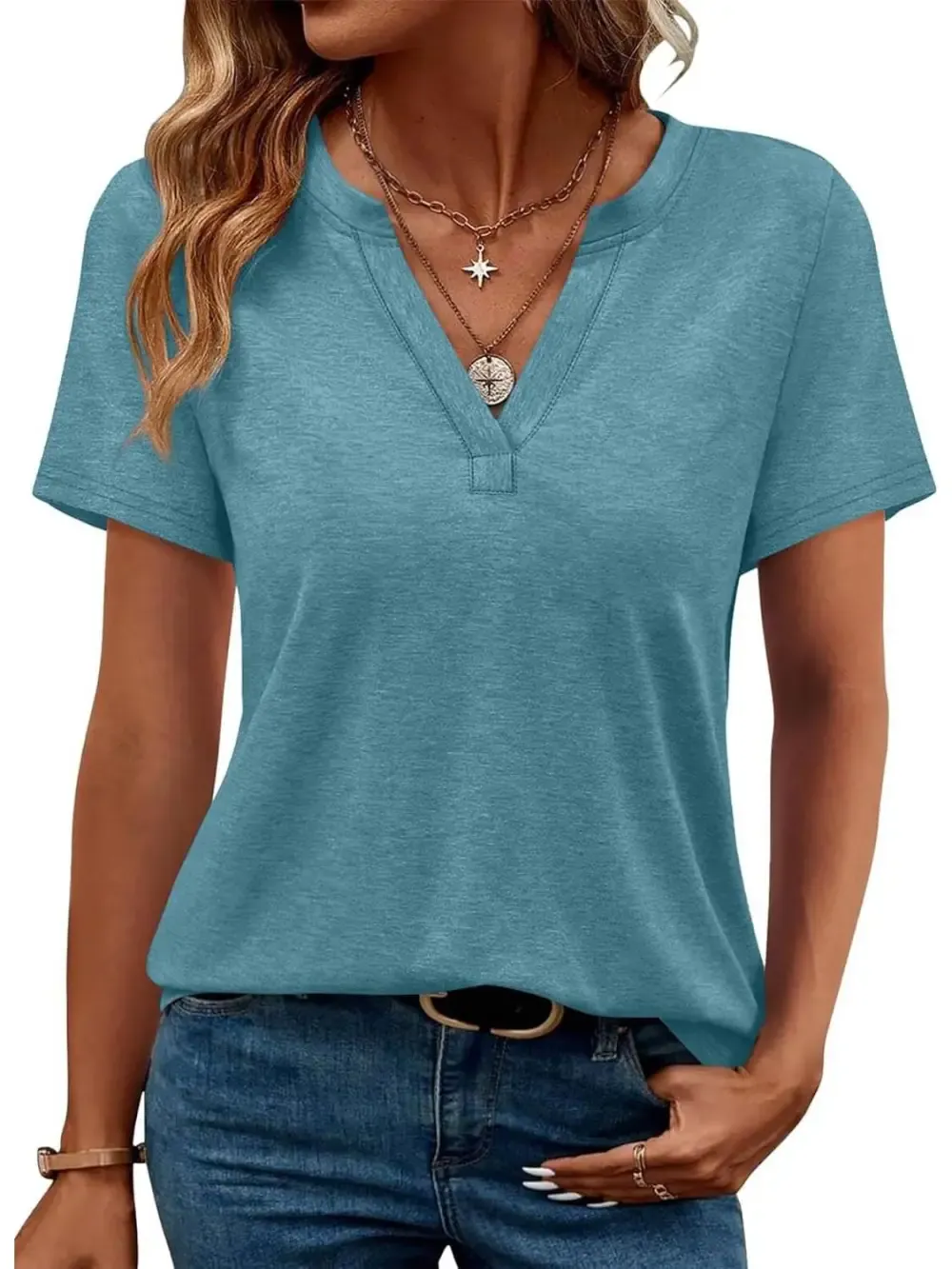 ✨Womens Short Sleeve V Neck Casual Loose Fit T-shirts