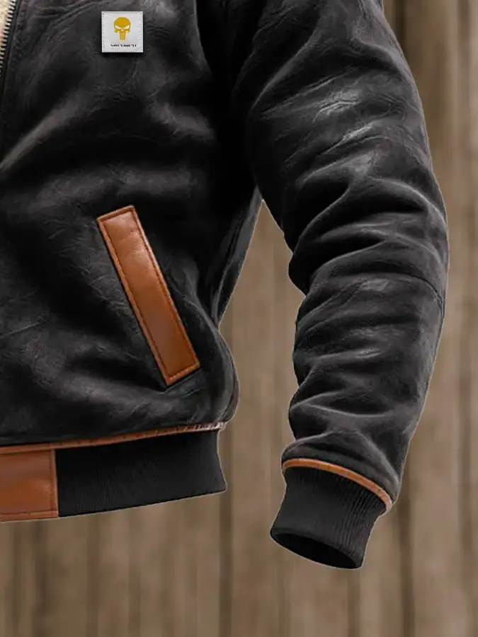 Men's Vintage Suede Splicing Warm Multi-Pocket Outdoor Jacket