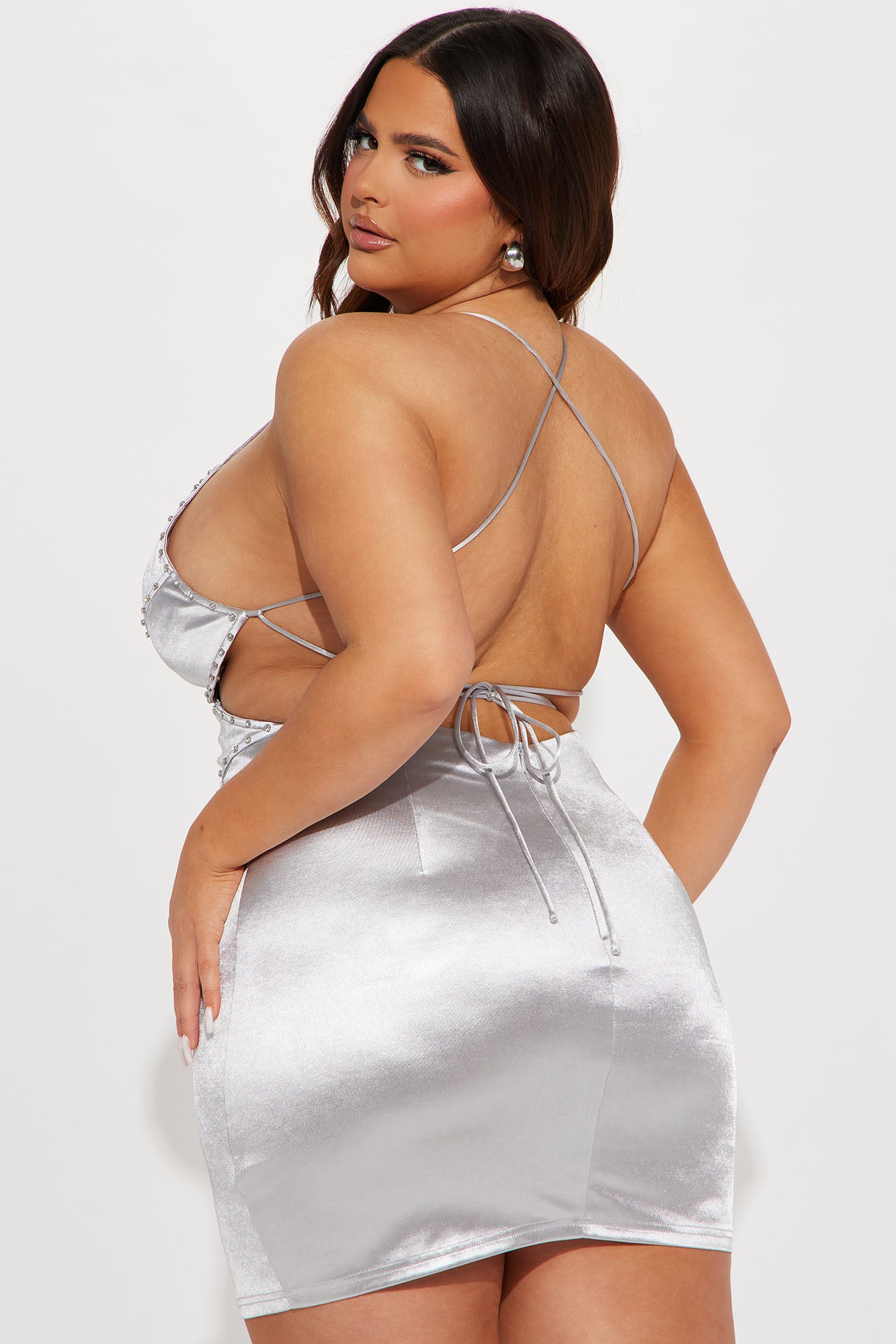 Zaria Satin Mini Dress - Silver