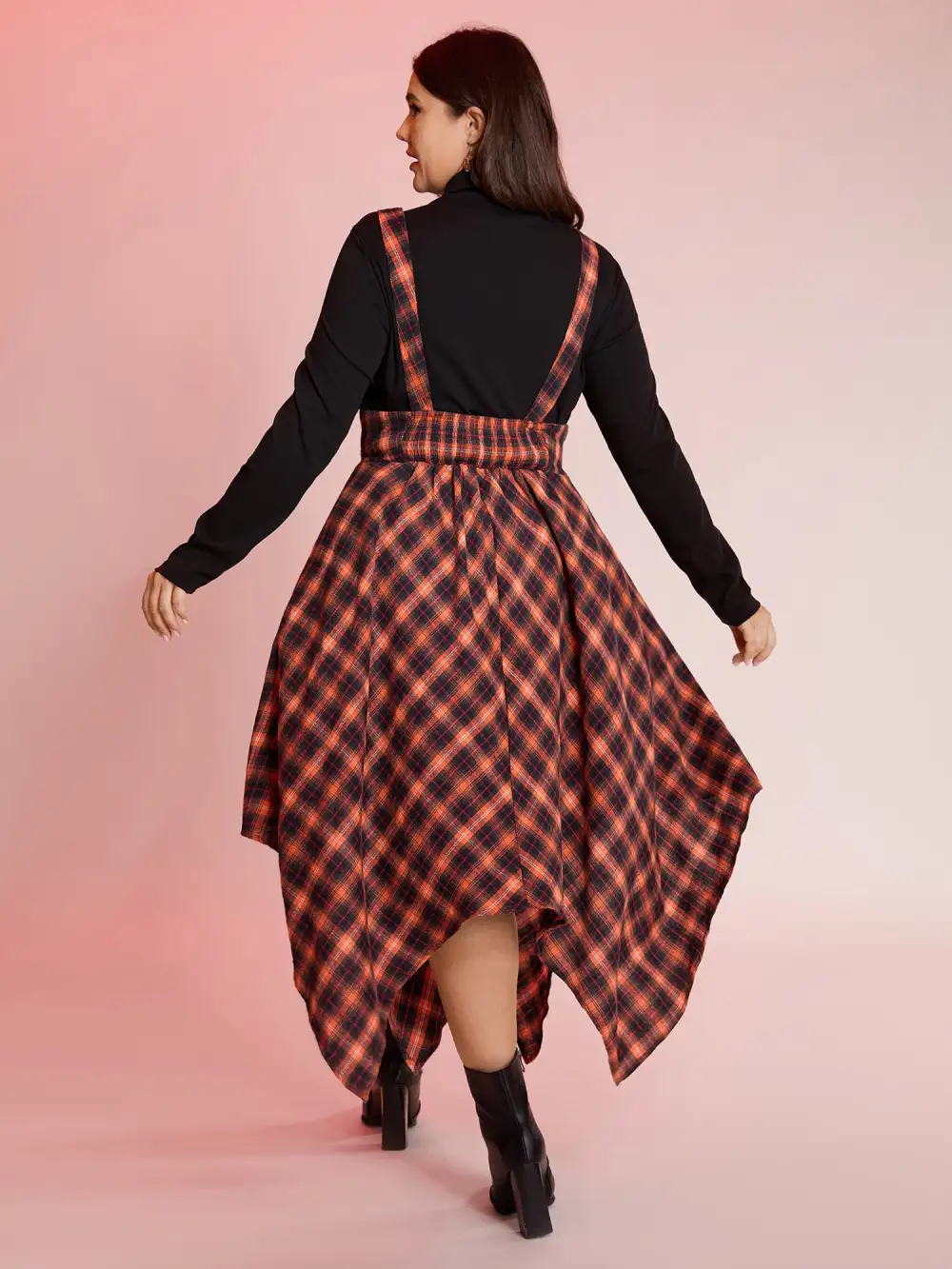 Plaid Handkerchief-Hem Adjustable Midi Skirt