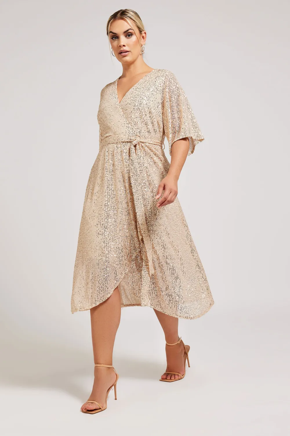 YOURS LONDON Curve Navy Blue Sequin Wrap Dress