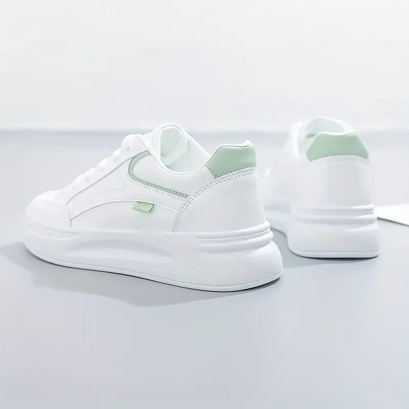 Stylish White Platform Lace Up Shoes for Women - Elevate Your Height, Versatile Low Top Design, Breathable Outdoor Walking Shoes with Comfortable Fit