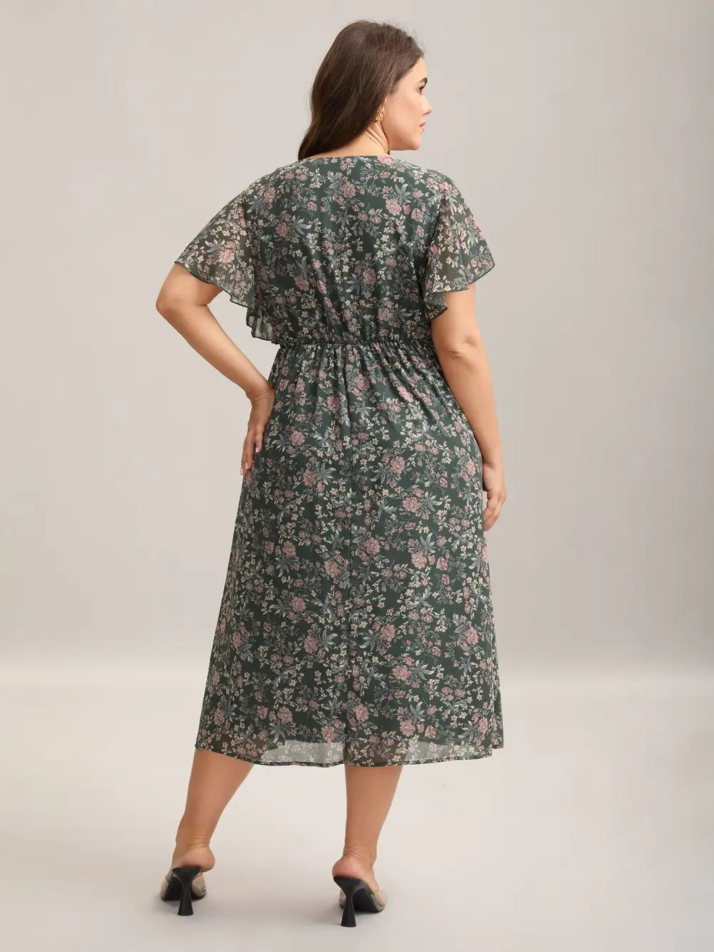 Chiffon Floral Print Ruffled Midi Dress