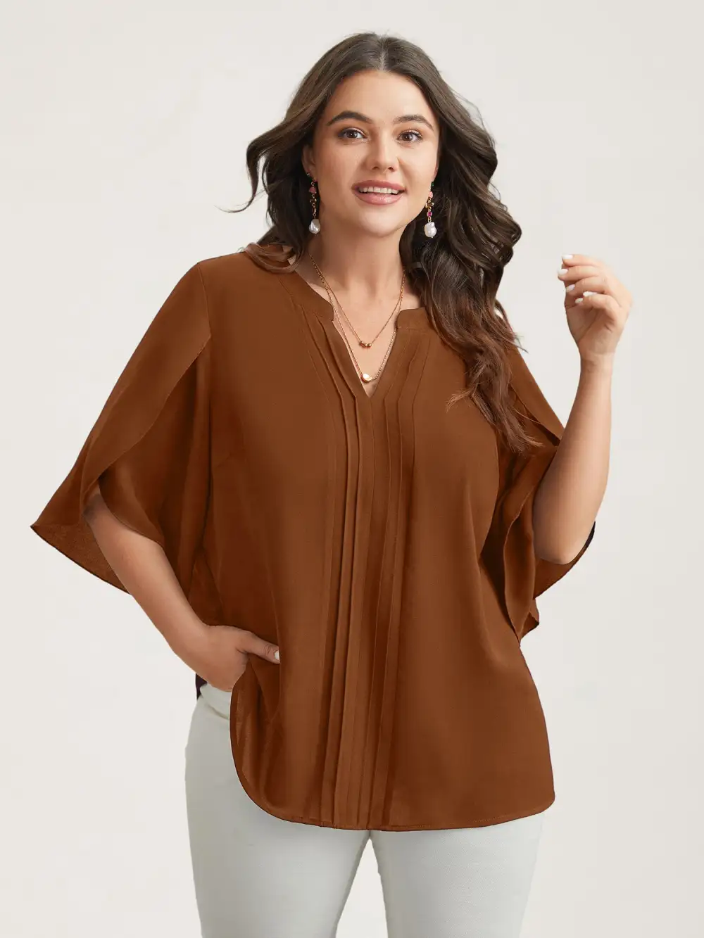 Petal Sleeve Toothpick Pleats Shirt