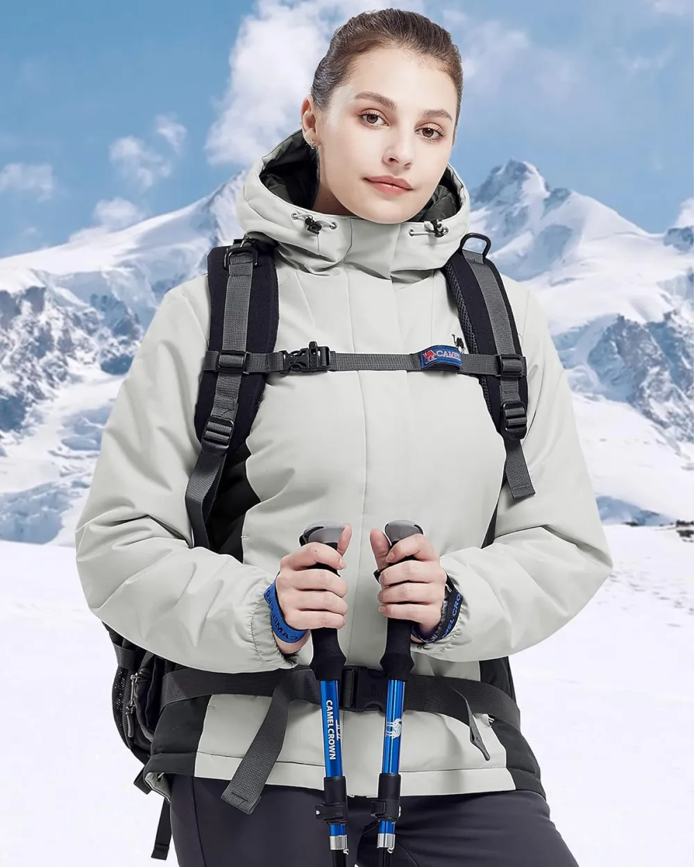 Women's Waterproof Mountain Ski Snow Jacket with Fleece Outdoor Windproof Raincoat Hooded for Fall and Winter