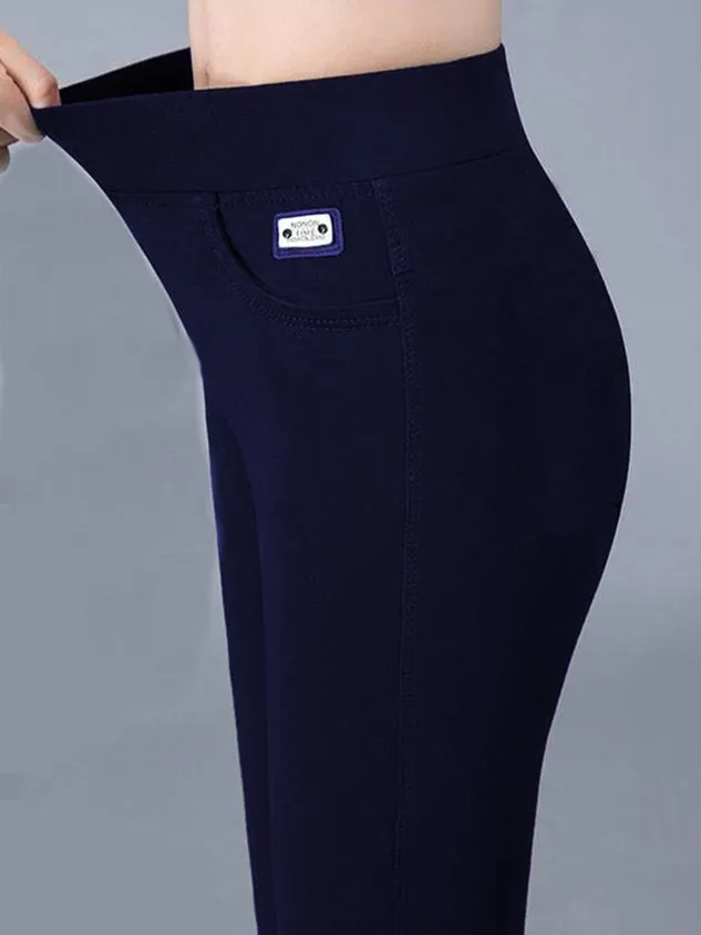 Casual Plain Autumn Lightweight Jersey Mid Waist Standard H-Line Regular Size Leggings for Women