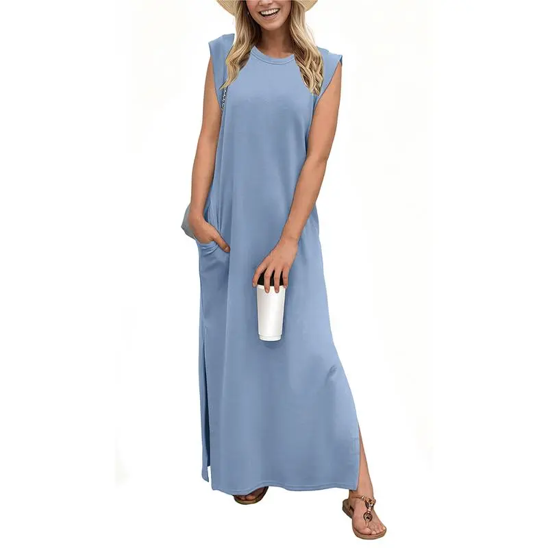 Women's Summer Maxi Dress with Pockets – Wrinkle-Free, Casual & Comfy
