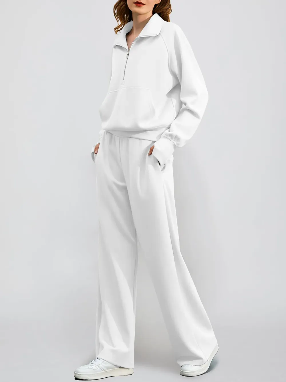 Women's Oversized Half Zip Wide Leg 2 Piece Outfits Lounge Set