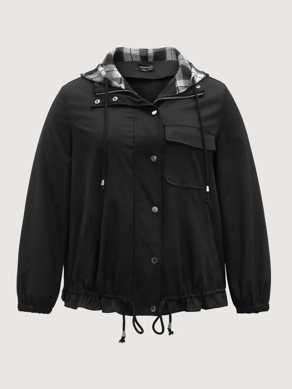 2-in-1 Plaid Hooded Adjustable Drawstring Jacket