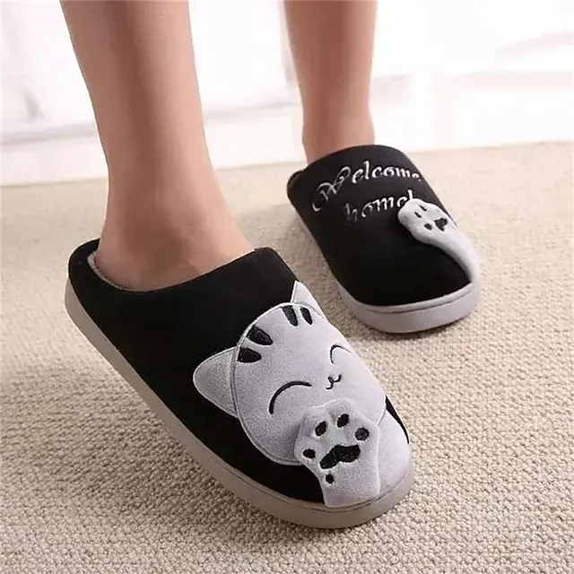 Women's Cute Cat Slippers with Plush Lining for Indoor Comfort - Welcome Home Design