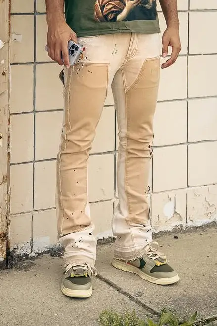 Carson Beige Stacked Flare Jean