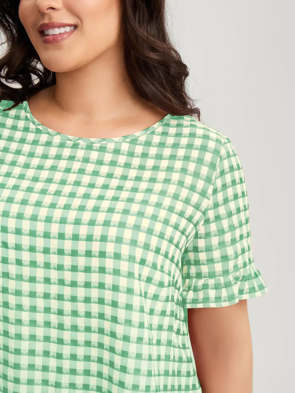Gingham Print Button Back Blouse
