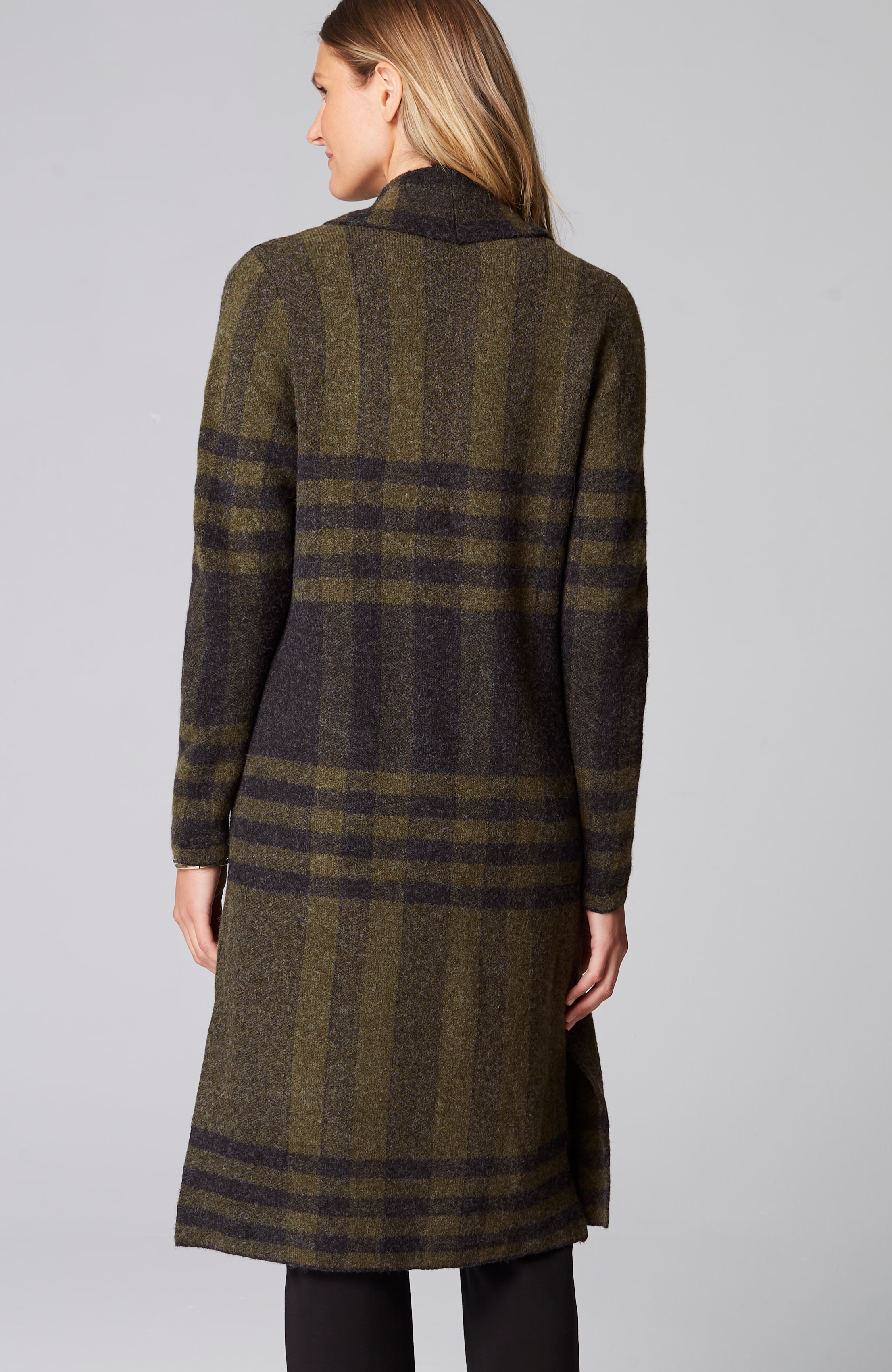 Wearever Shawl-Collar Plaid Sweater Coat