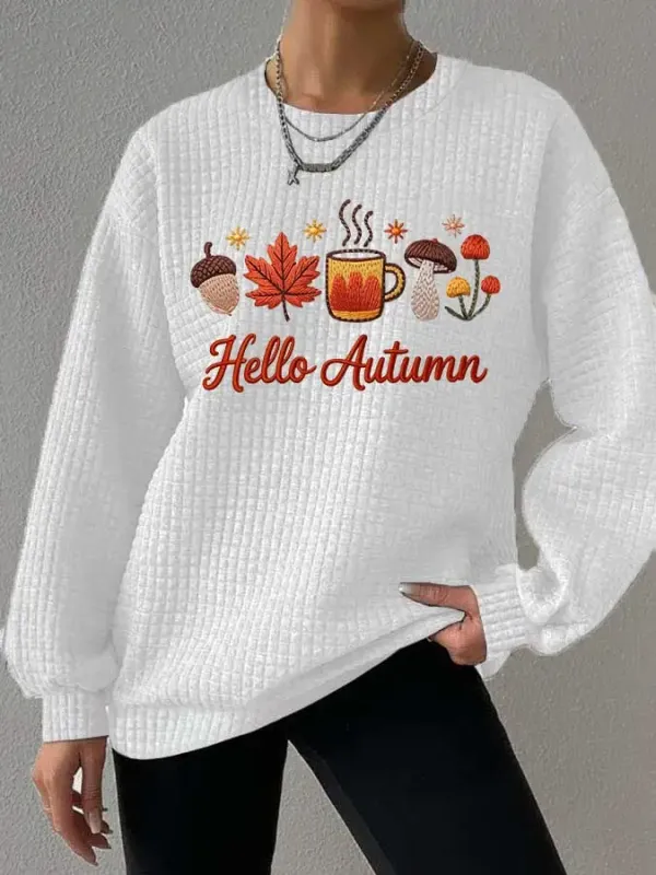 Women's Casual Autumn Maple Leaf Pumpkin Checkered Sweatshirt