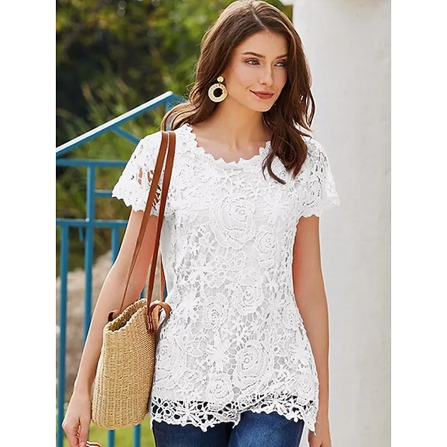 Women's Going Out Tops Blouse Cotton Plain Casual Lace
