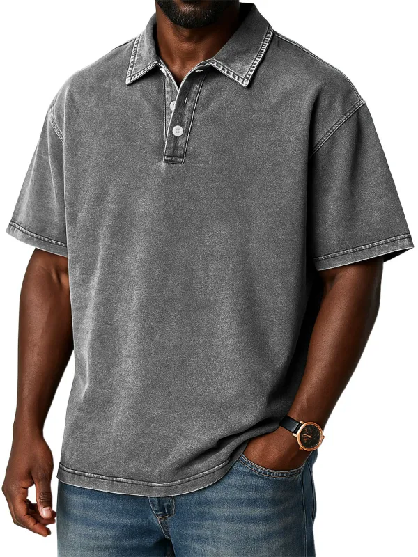 Men's Stylish Retro Washed Distressed Casual Polo Tops