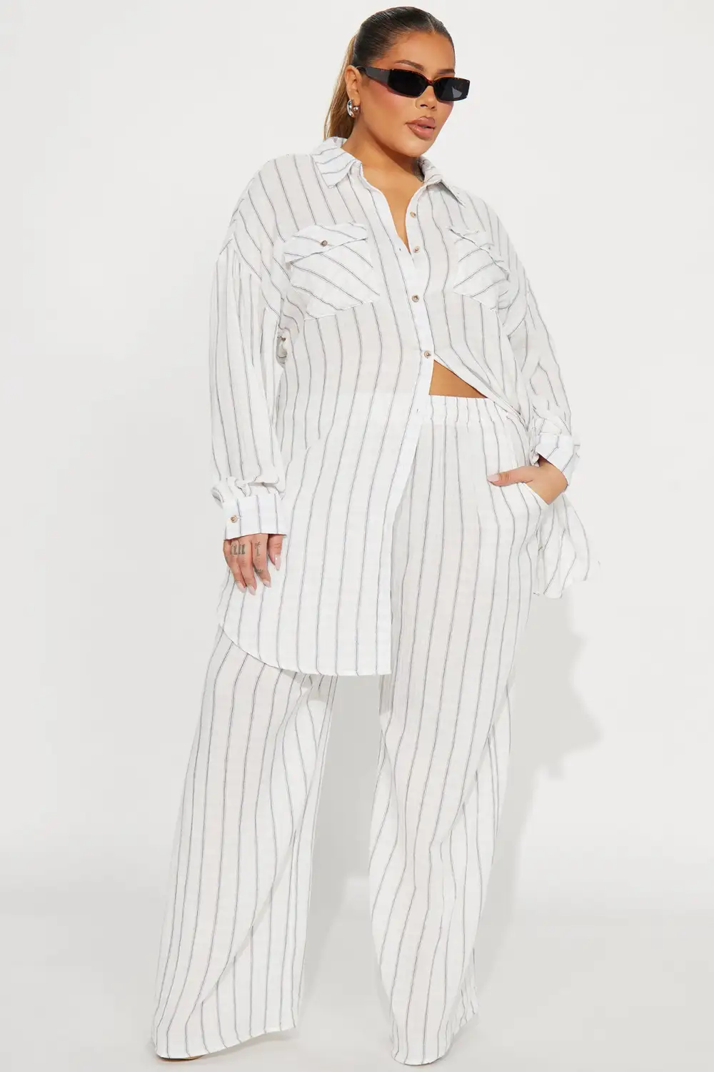 The Perfect Striped Pant Set - White/combo