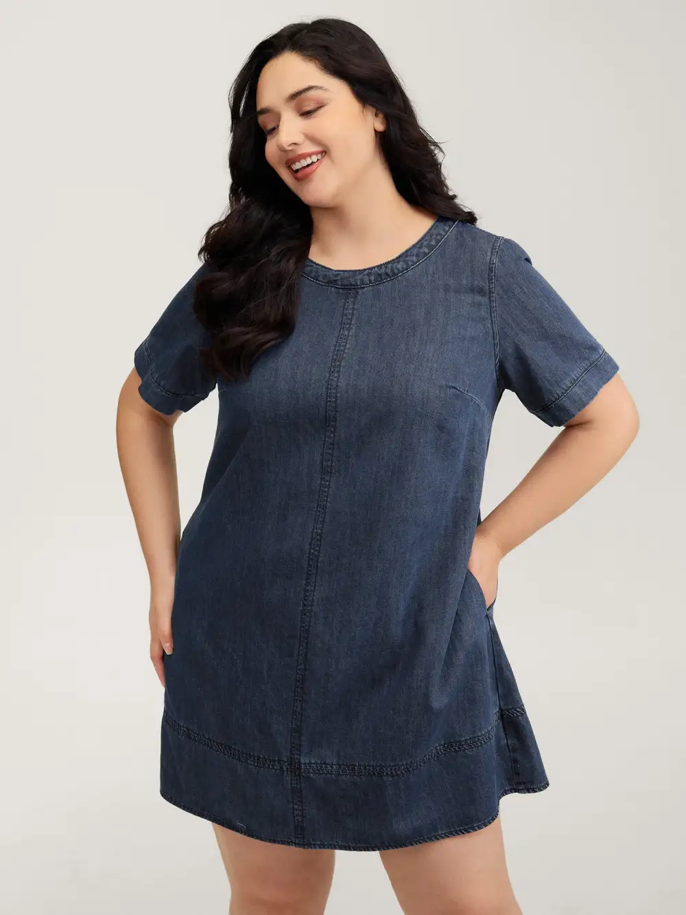 Denim Pockets Button Back Mini Dress