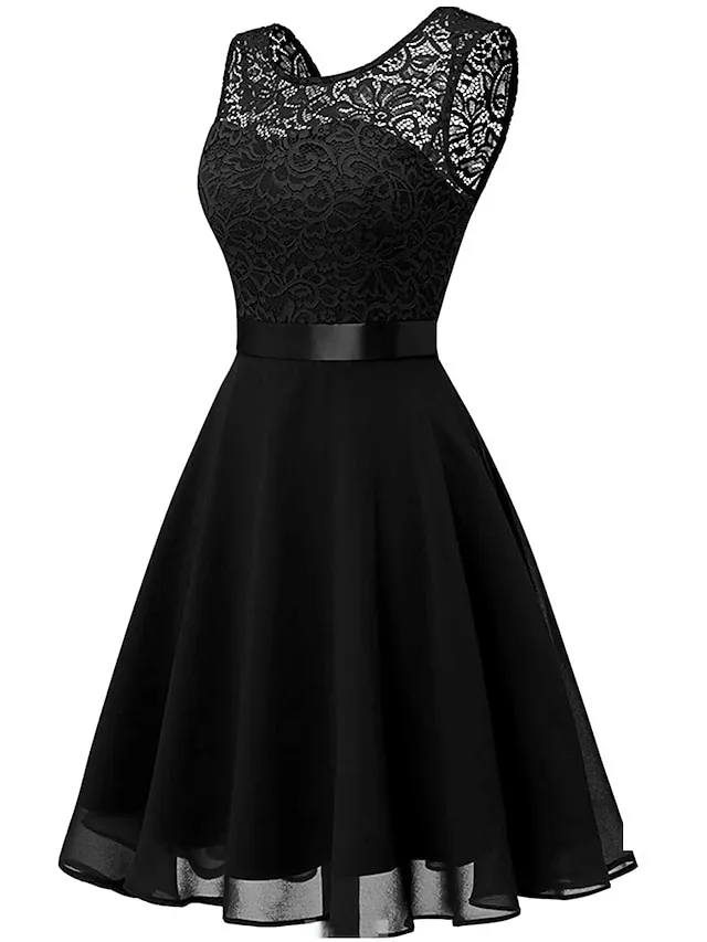 Women‘s Party Dress Lace Dress Knee Length Dress Pink Red Wine Dark Blue Red White Black Sleeveless Pure Color Lace Spring Summer Crew Neck Elegant 2022 XS S M L XL XXL XXXL