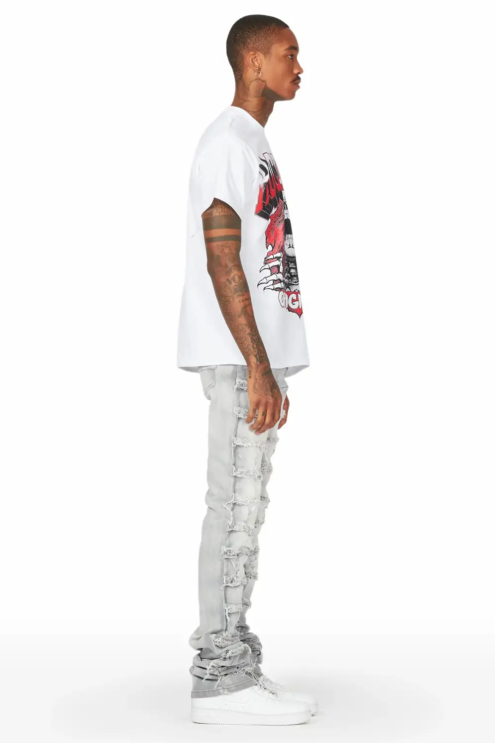 Waylon Grey Frayed Super Stacked Flare Jean