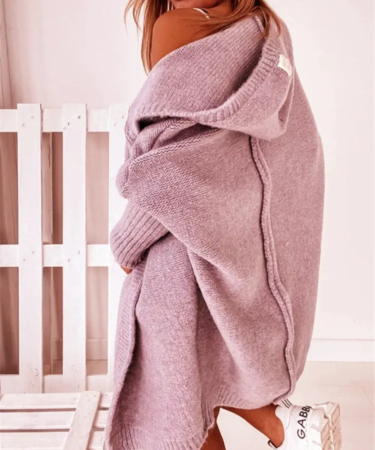 Hooded Sweater Bat-Shaped Soft Loose Back Patchwork Sweater