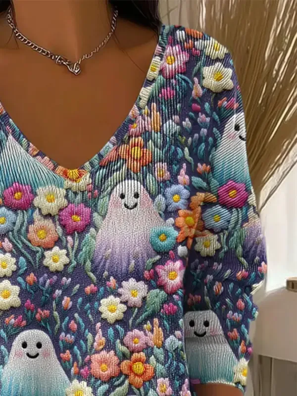 Women'S Cute Ghost Print Casual T-Shirt